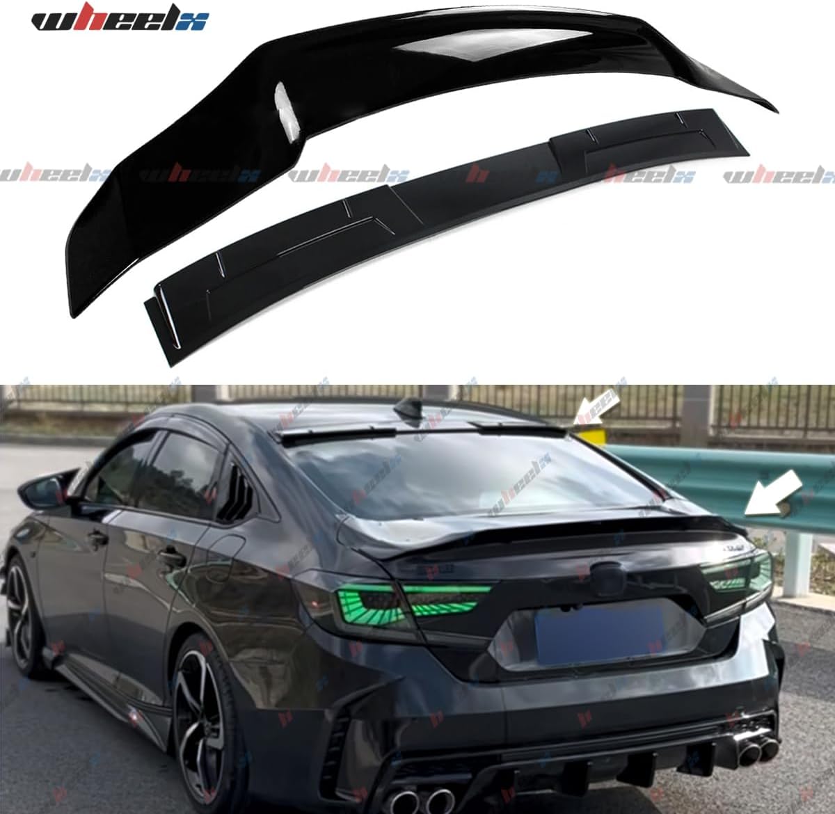 2 alerones de techo y alerón trasero compatibles con Honda Accord 2018-2022, pico de pato estilo JDM R se adapta a sedán de 4 puertas, exterior del maletero, tapa de cubierta de patada alta,