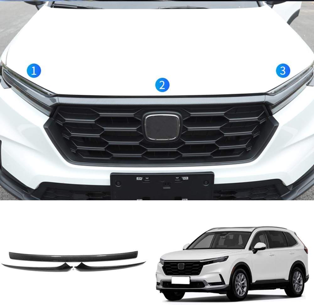 Accesorios de coche para parachoques delantero exterior, tapa de motor para parrilla compatible con Honda CR-V CRV 2023 2024 2025 (estilo fibra de carbono), 3 piezas ABS