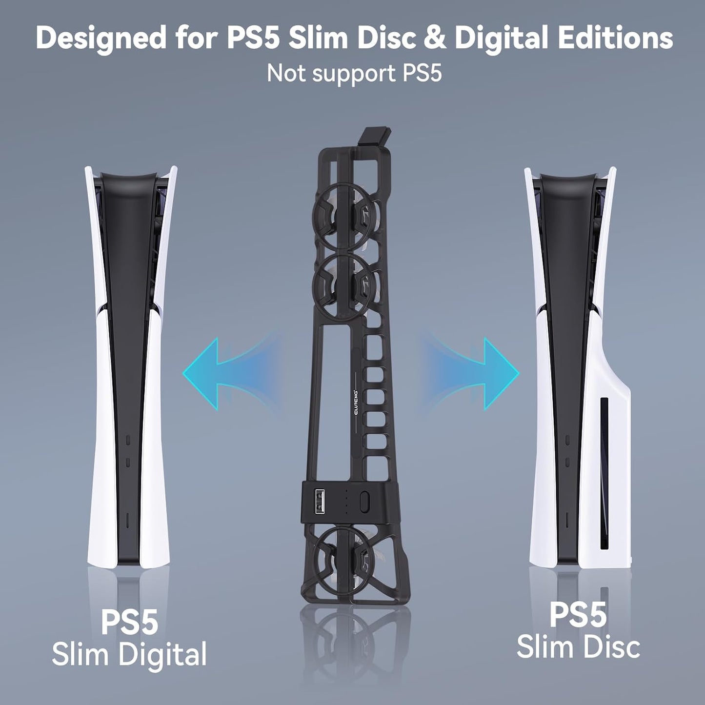 ELUTENG Ventilador de refrigeración para PS5 Slim Console silencioso ventilador enfriador para PS5 Slim Disc y ediciones digitales con 3 velocidades ajustables, encendido y apagado automático,