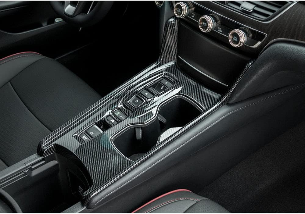 LEXLEY 2Pcs Carbon Fiber Style Gear Shift Frame Console Panel Trims Cover Cup Holder Decor Decal Compatible with Honda Accord Hybrid 2018 2019 2020 2021 2022,Not Fit Gas (Without gear lever)