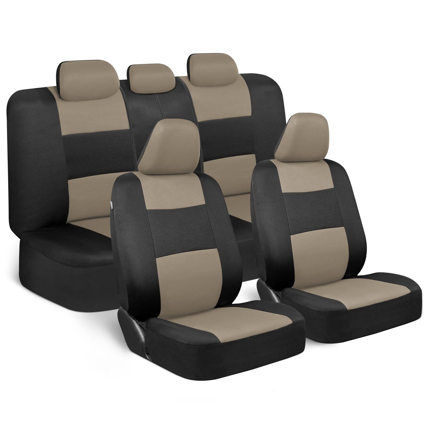 BDK PolyPro - Juego completo de fundas de asiento de coche en rojo sobre negro, fundas de asiento dividido delantero y trasero, fácil de instalar, accesorios para automóviles, camiones, furgonetas,