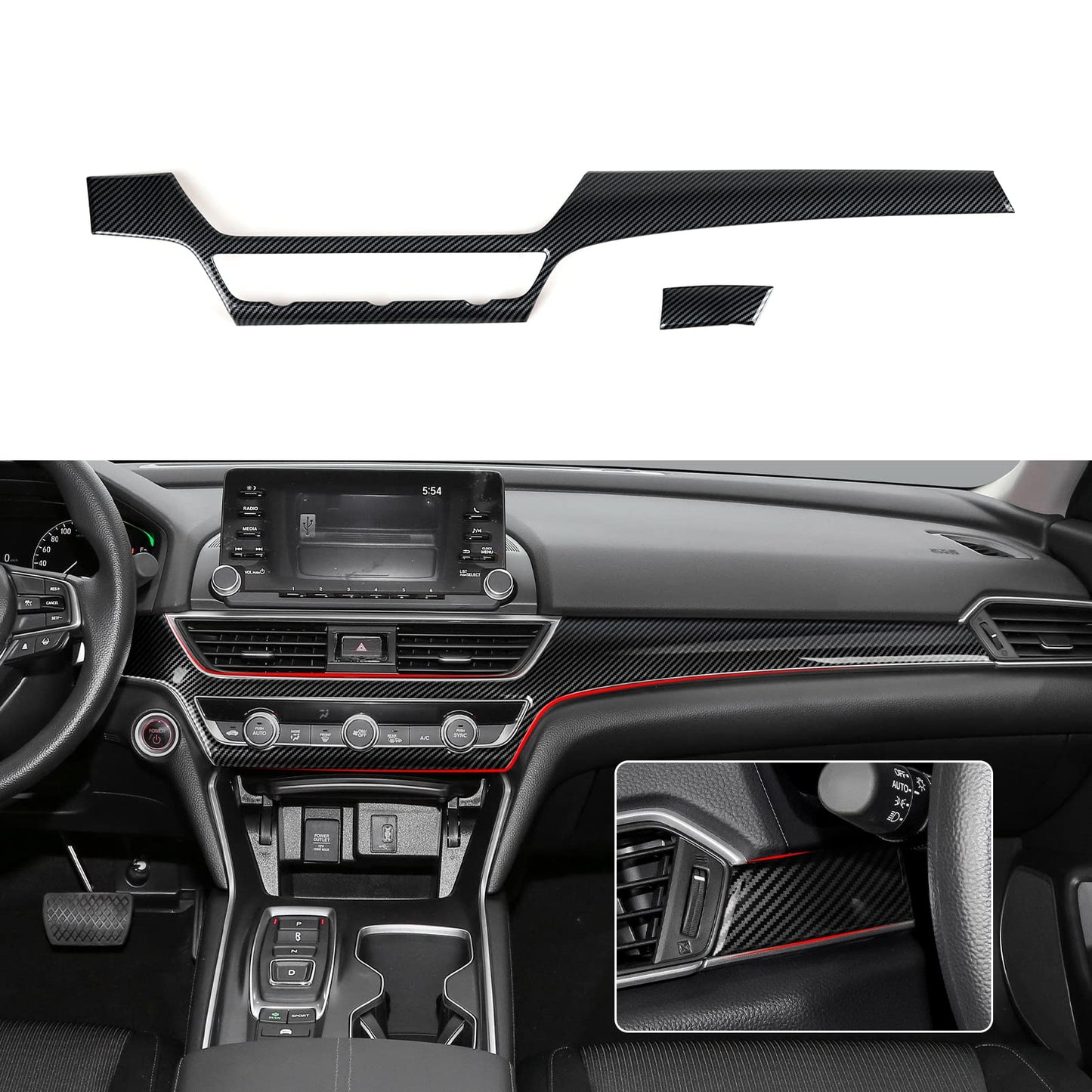 Calcomanías para panel de palanca de cambios versión a gas para Honda Accord 2018 2019 2020 2021 2022 Accesorios de 10ª generación ABS Calcomanías interiores de fibra de carbono