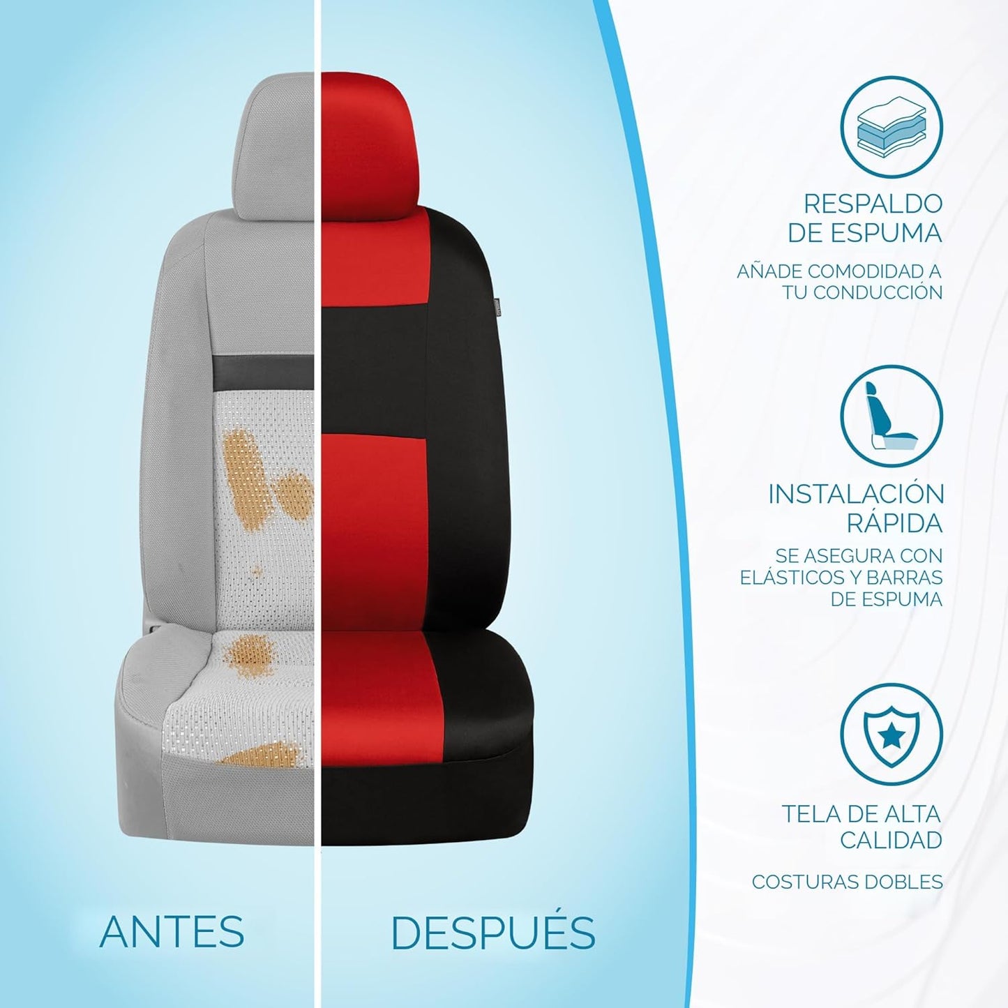 BDK PolyPro - Juego completo de fundas de asiento de coche en rojo sobre negro, fundas de asiento dividido delantero y trasero, fácil de instalar, accesorios para automóviles, camiones, furgonetas,