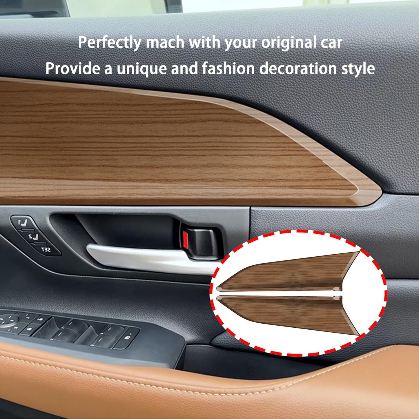 Door Handle Cover Trim fit for Toyota Grand Highlander 2024 2025 Interior Decoration Car Accessories Peach Wood Grain ABS