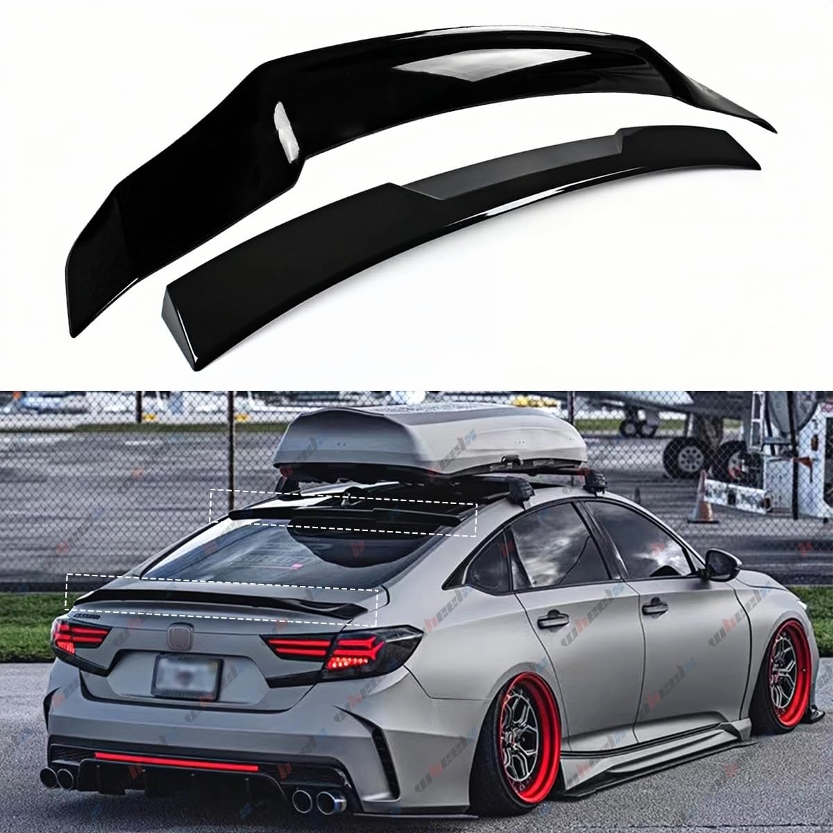 2 alerones de techo y alerón trasero compatibles con Honda Accord 2018-2022, pico de pato estilo JDM R se adapta a sedán de 4 puertas, exterior del maletero, tapa de cubierta de patada alta,