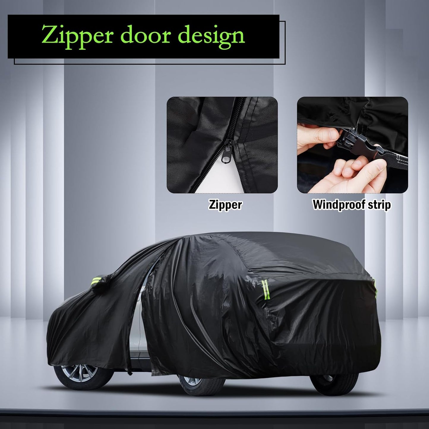 Migaven - Funda de coche personalizada, impermeable para todo tipo de clima, funda exterior completa, protector de lluvia, sol, nieve con cremallera en la puerta