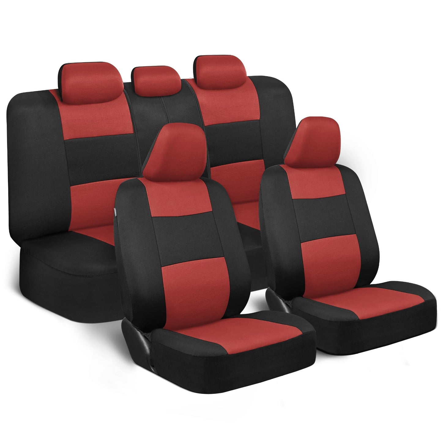 BDK PolyPro - Juego completo de fundas de asiento de coche en rojo sobre negro, fundas de asiento dividido delantero y trasero, fácil de instalar, accesorios para automóviles, camiones, furgonetas,