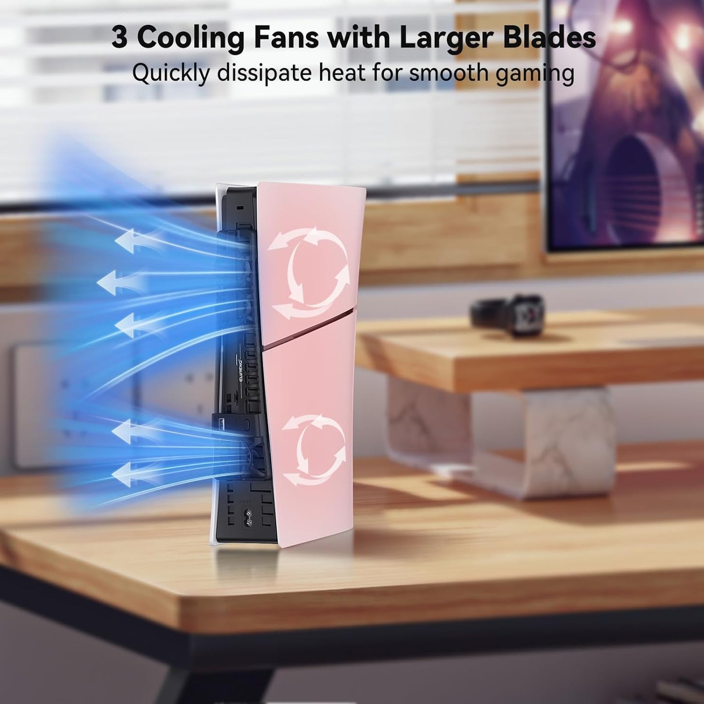 ELUTENG Ventilador de refrigeración para PS5 Slim Console silencioso ventilador enfriador para PS5 Slim Disc y ediciones digitales con 3 velocidades ajustables, encendido y apagado automático,