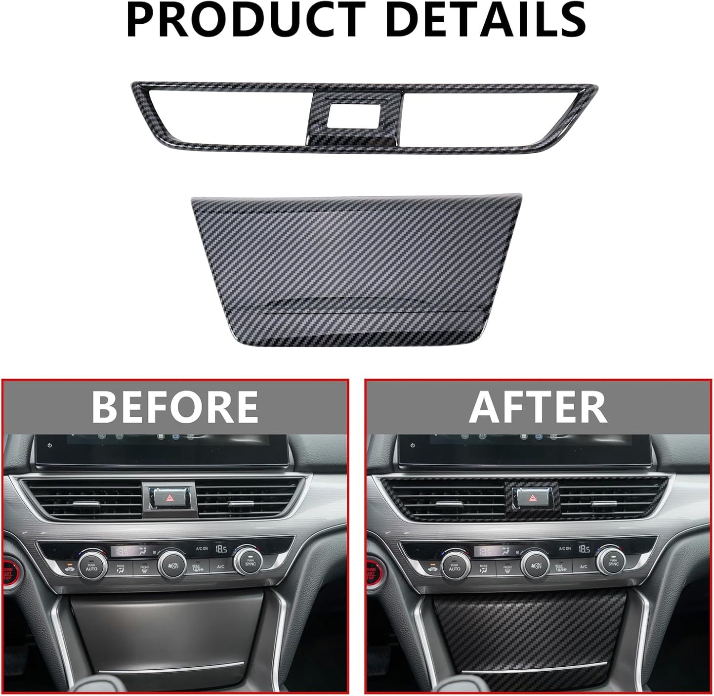 20 Pcs Carbon Fiber Interior Decor Cover, Gear Shift Panel Air Vent Cover Side Door Panel Strip Cover Trim Compatible with Honda Accord 10th Gen 2018-2022