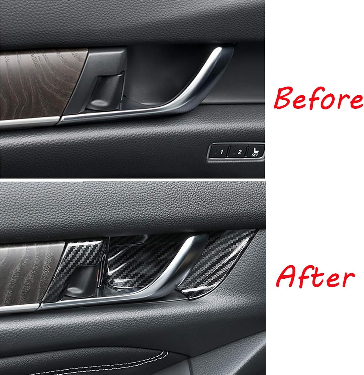 ABS Interior Door Handle Decoration Cover Door Bowl Trim for Honda Accord 2018 2019 2020 2021 2022, Carbon Fiber Grain
