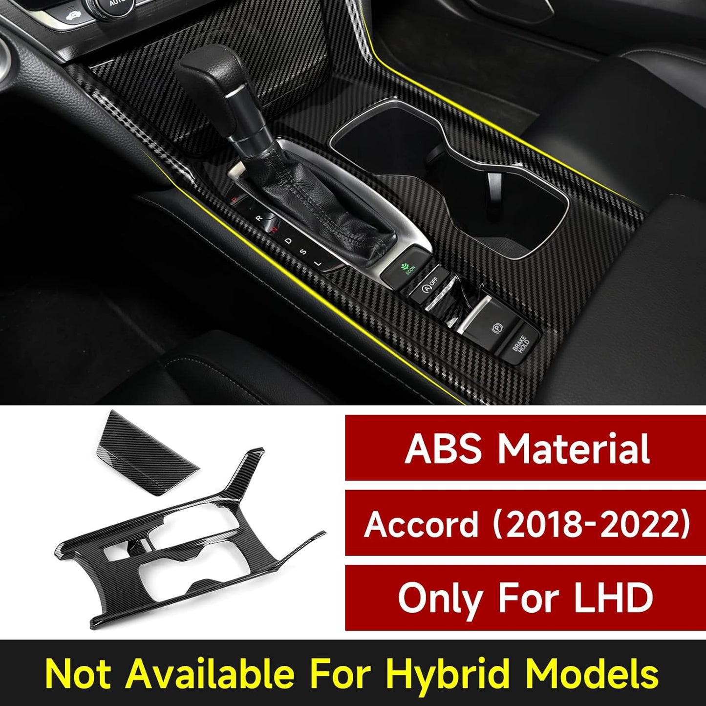 Calcomanías para panel de palanca de cambios versión a gas para Honda Accord 2018 2019 2020 2021 2022 Accesorios de 10ª generación ABS Calcomanías interiores de fibra de carbono