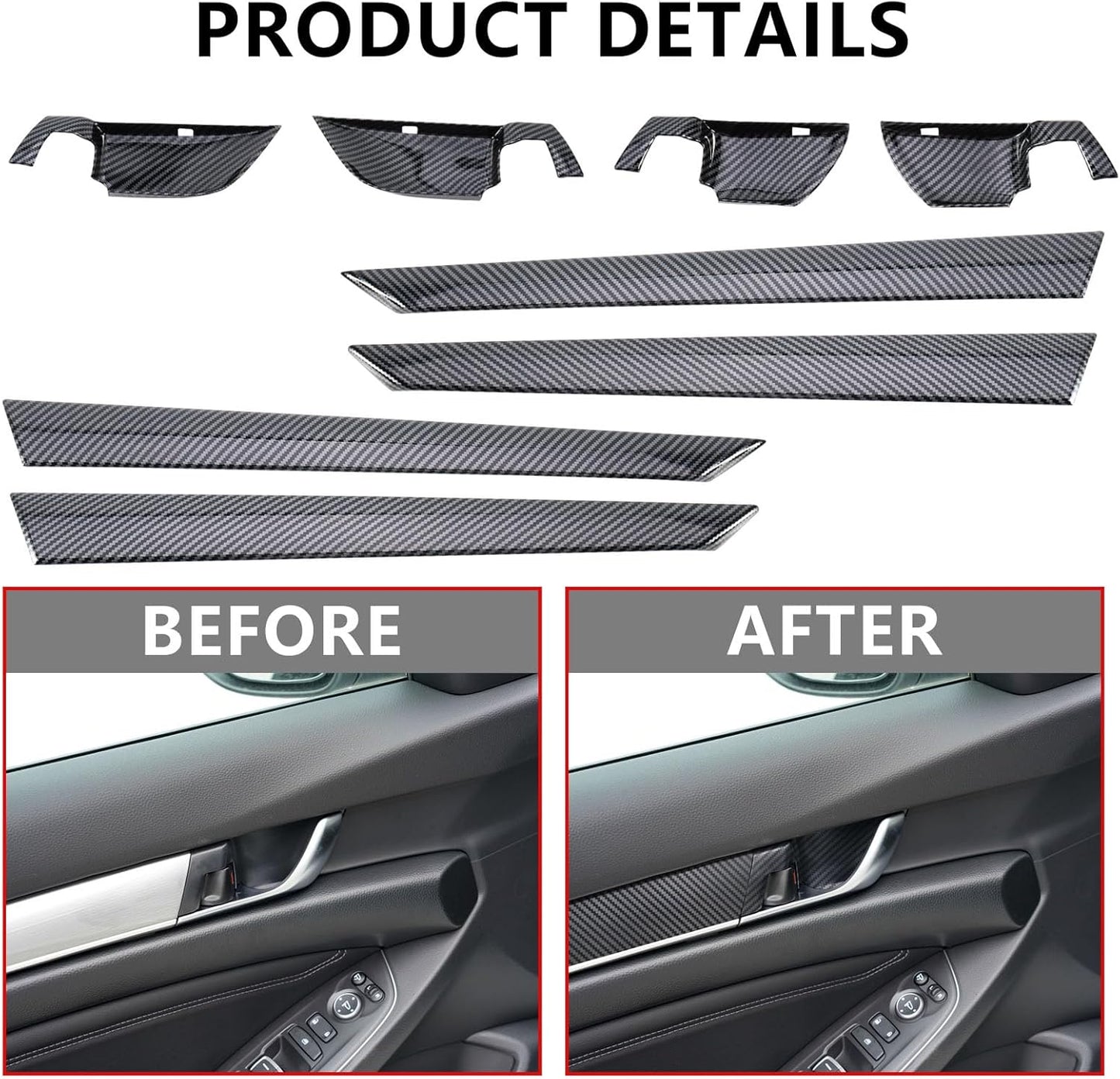 20 Pcs Carbon Fiber Interior Decor Cover, Gear Shift Panel Air Vent Cover Side Door Panel Strip Cover Trim Compatible with Honda Accord 10th Gen 2018-2022