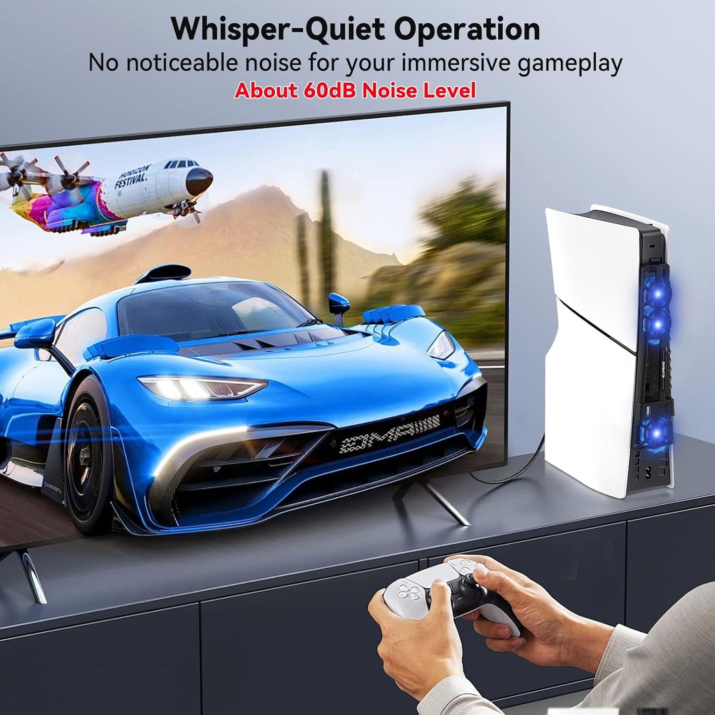 ELUTENG Ventilador de refrigeración para PS5 Slim Console silencioso ventilador enfriador para PS5 Slim Disc y ediciones digitales con 3 velocidades ajustables, encendido y apagado automático,