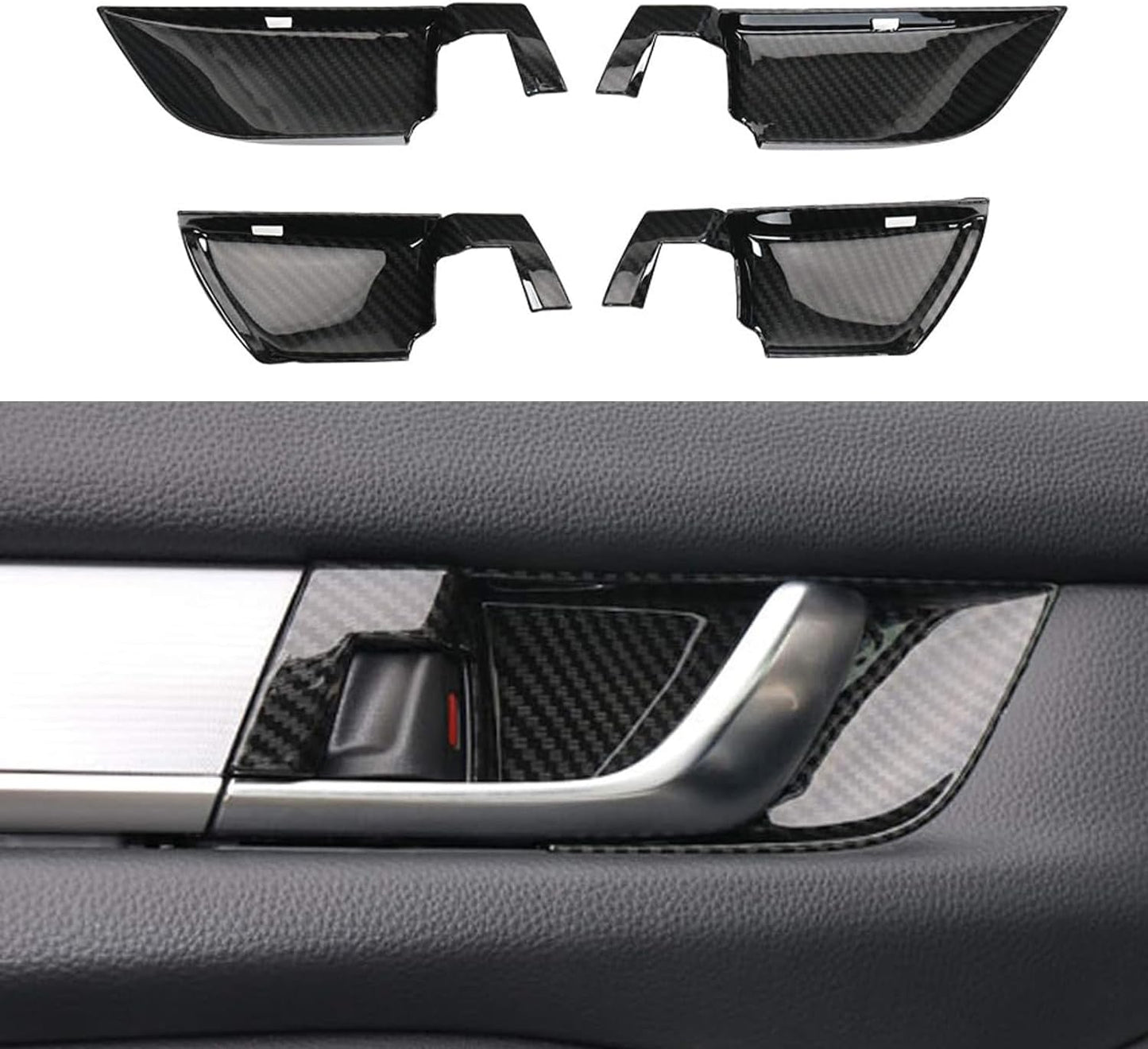 ABS Interior Door Handle Decoration Cover Door Bowl Trim for Honda Accord 2018 2019 2020 2021 2022, Carbon Fiber Grain