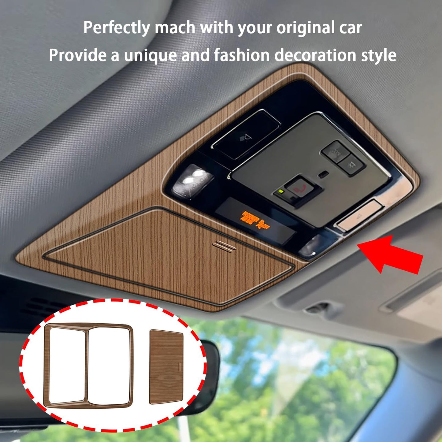 Front and Rear Reading Light Lamp Cover Trim fit for Toyota Grand Highlander 2024 2025 Interior Center Consoles Decoration Car Accessories 2PC Peach Wood Grain