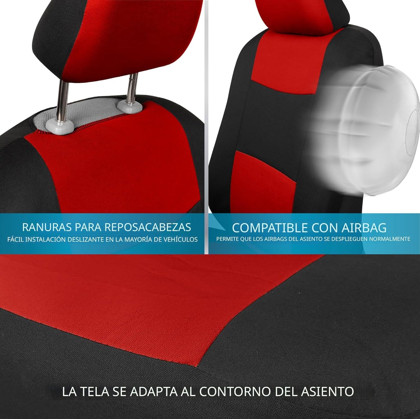 BDK PolyPro - Juego completo de fundas de asiento de coche en rojo sobre negro, fundas de asiento dividido delantero y trasero, fácil de instalar, accesorios para automóviles, camiones, furgonetas,