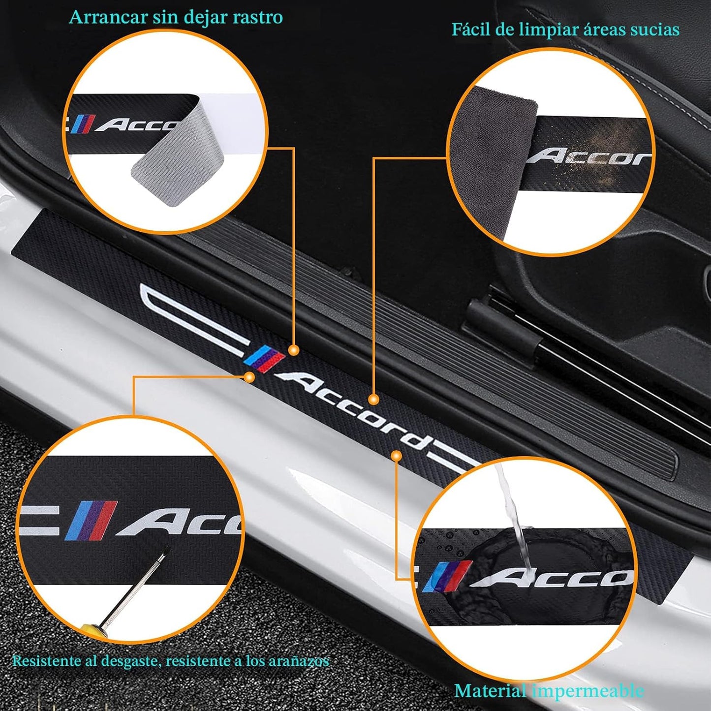 Cotree 4 protectores de cuero texturizado de fibra de carbono para umbral de puerta de automóvil, compatibles con Accord, protector de umbral de puerta de automóvil, decoración de umbral de puerta de