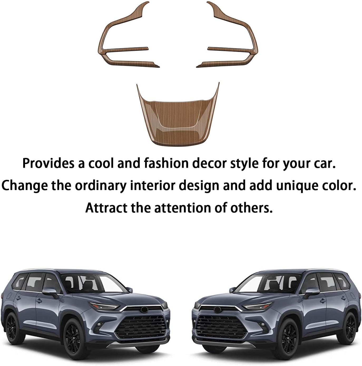 Peach Wood Grain Handle Button Cover fit for Toyota Grand Highlander 2024 2025 Center Console Interiors Decoration Car Accessories 3Pc