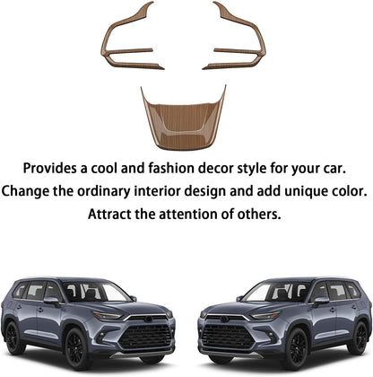 Peach Wood Grain Handle Button Cover fit for Toyota Grand Highlander 2024 2025 Center Console Interiors Decoration Car Accessories 3Pc