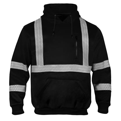 FONIRRA Hi Vis - Sudadera con capucha para hombre, reflectante, ANSI Clase 3, sudaderas de seguridad de alta visibilidad, construcción, trabajo, invierno, sin botones, color negro