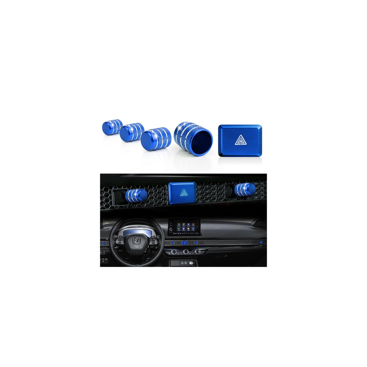 Interior Accessories for Honda Civic 2022-2025 & CRV & Acura Integra 2023-2025, 5pcs Aluminum Alloy Trim Set - Hazard Warning Light Button Cover, Air Vents Outlet Knob Covers (Gold)