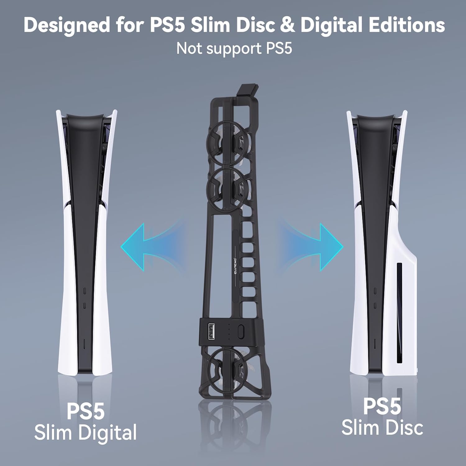 ELUTENG Ventilador de refrigeración para PS5 Slim Console silencioso ventilador enfriador para PS5 Slim Disc y ediciones digitales con 3 velocidades ajustables, encendido y apagado automático,
