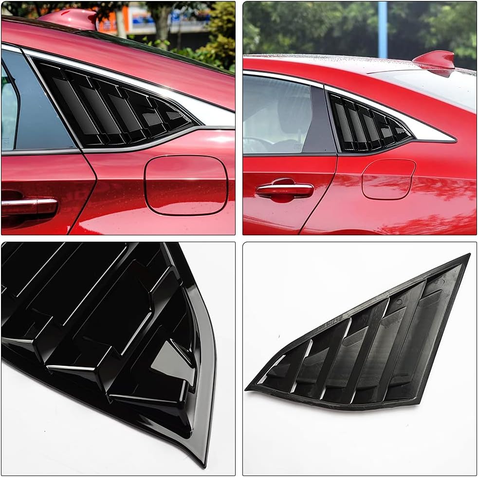 Rear Side Window Louvers Compatible for Honda Accord 2022 2021 2020 2019 2018 Accesories Sport Style Air Vent Cover (Bright Black)