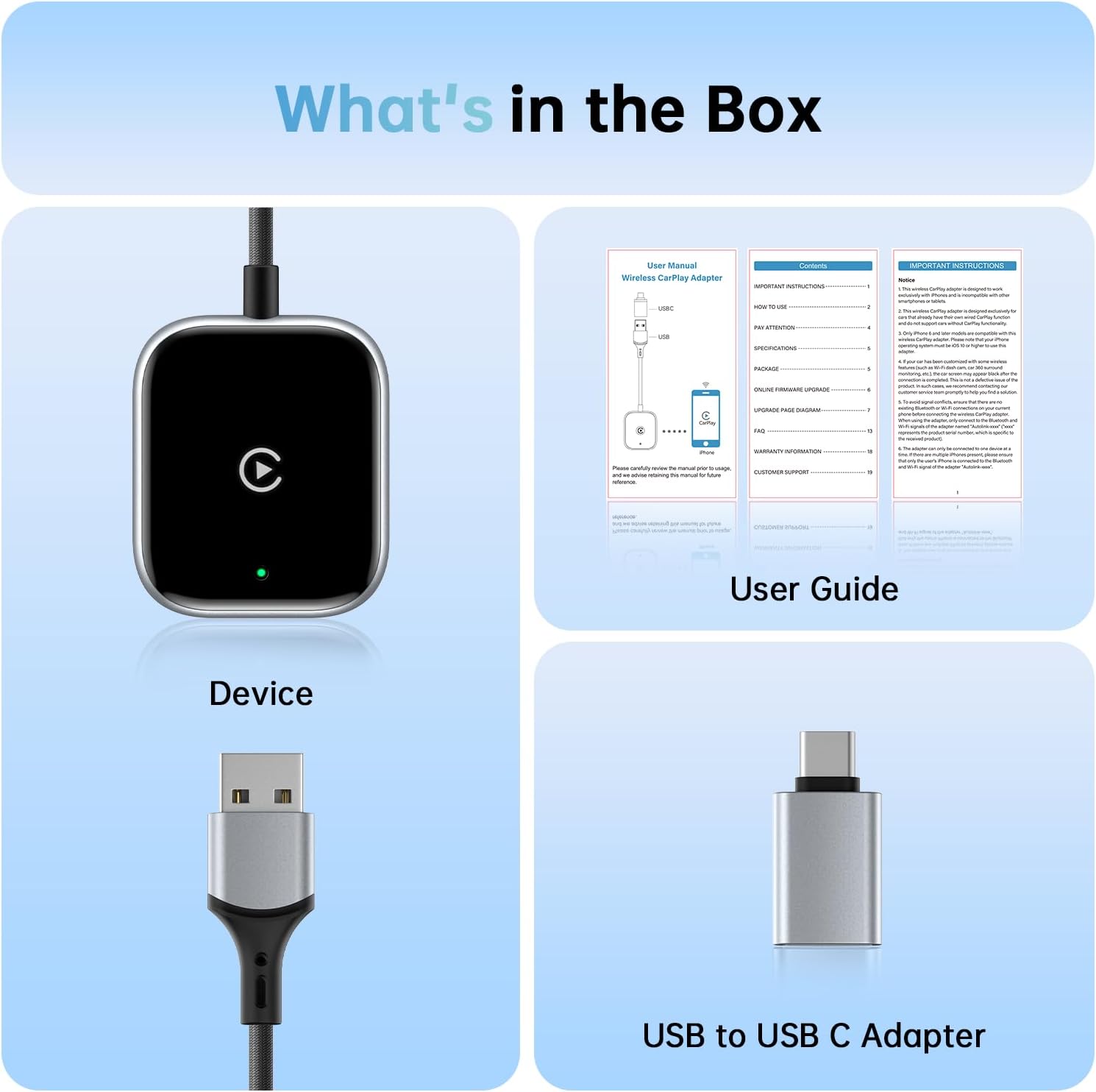 Adaptador inalámbrico CarPlay para Apple CarPlay, fácil de actualizar con cable CarPlay a inalámbrico, conectividad instantánea, Super Mini Car Play Dongle para iPhone Fit para autos con CarPlay