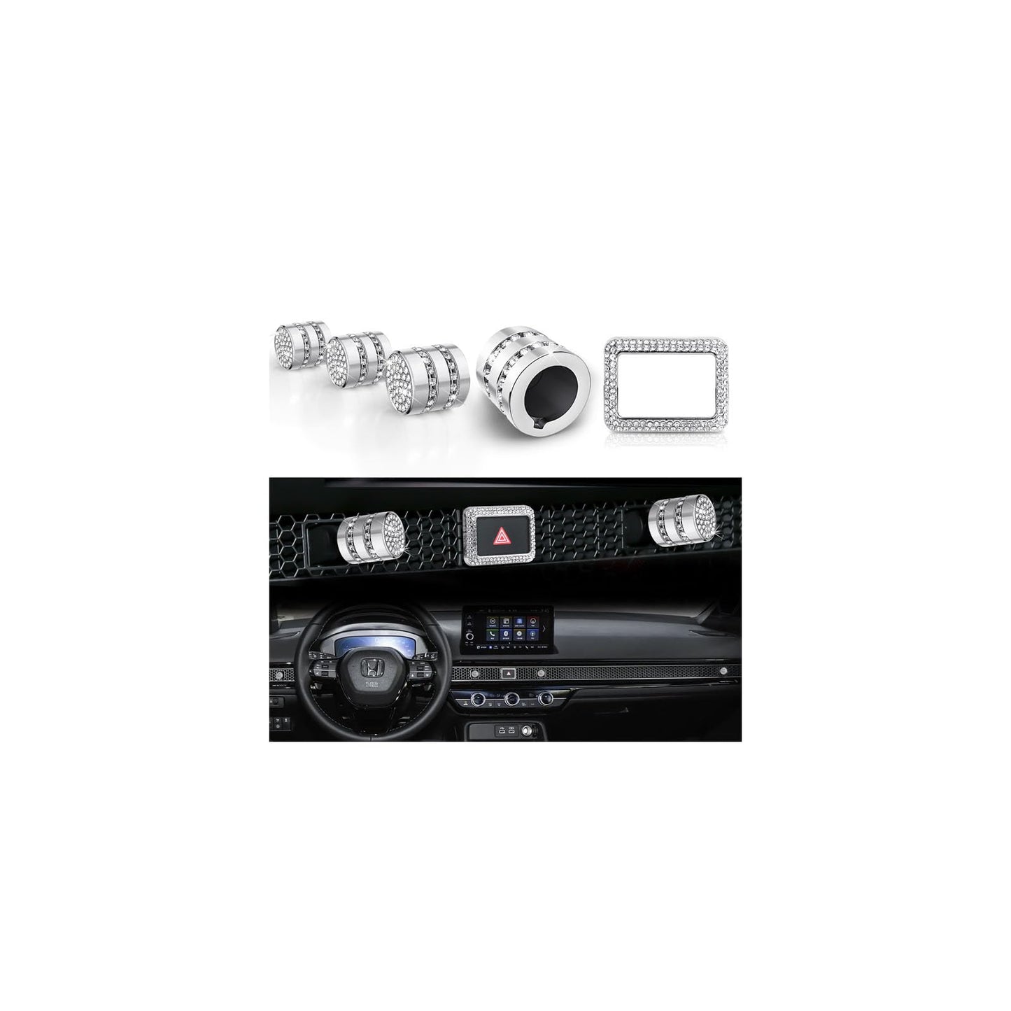 Interior Accessories for Honda Civic 2022-2025 & CRV & Acura Integra 2023-2025, 5pcs Aluminum Alloy Trim Set - Hazard Warning Light Button Cover, Air Vents Outlet Knob Covers (Gold)