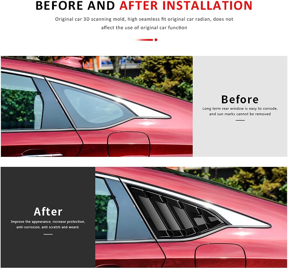 Rear Side Window Louvers Compatible for Honda Accord 2022 2021 2020 2019 2018 Accesories Sport Style Air Vent Cover (Bright Black)