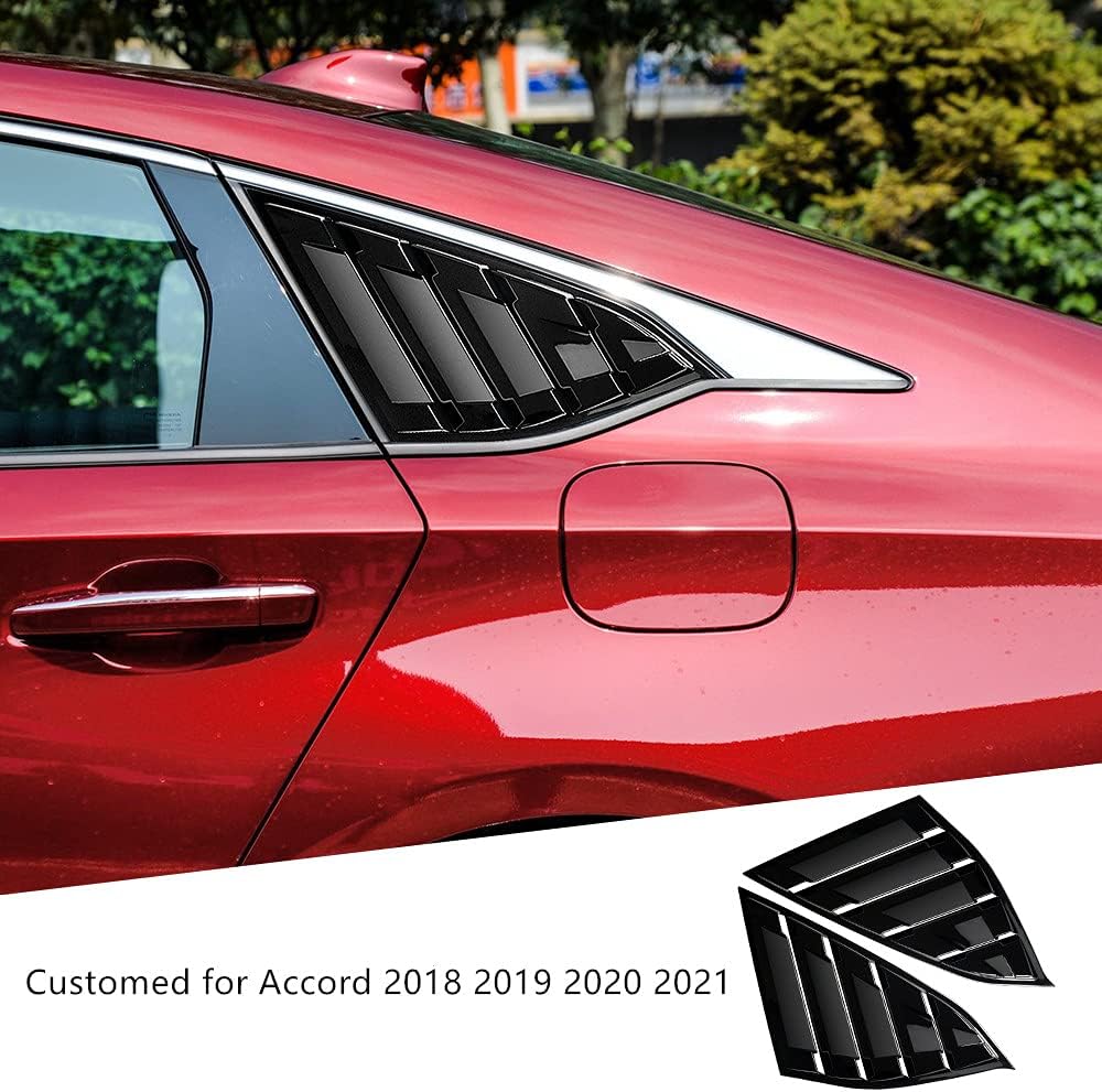Rear Side Window Louvers Compatible for Honda Accord 2022 2021 2020 2019 2018 Accesories Sport Style Air Vent Cover (Bright Black)