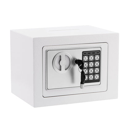Small Electronic Safe Box With Digital Keypad & Keys - 9.05 x 6.7 x 6.7 Inches Wall Safe 0.23Cuft Mini Security Box for Coin Home Office Hotel Rooms Business Jewelry Gun (Black)