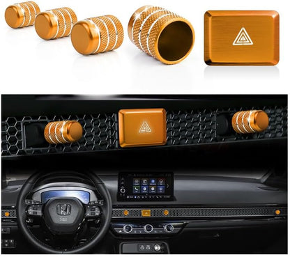Interior Accessories for Honda Civic 2022-2025 & CRV & Acura Integra 2023-2025, 5pcs Aluminum Alloy Trim Set - Hazard Warning Light Button Cover, Air Vents Outlet Knob Covers (Gold)