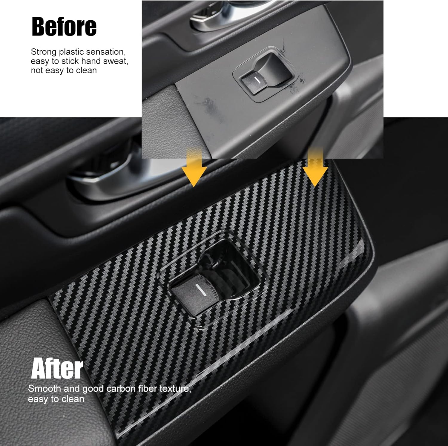 CKE 4 piezas compatibles con Honda CRV 2026 2025 2024 2023 Accesorios para reposabrazos de puerta de automóvil, interruptores de elevación, cubierta de panel, cubierta de reposabrazos, estilo de fibra