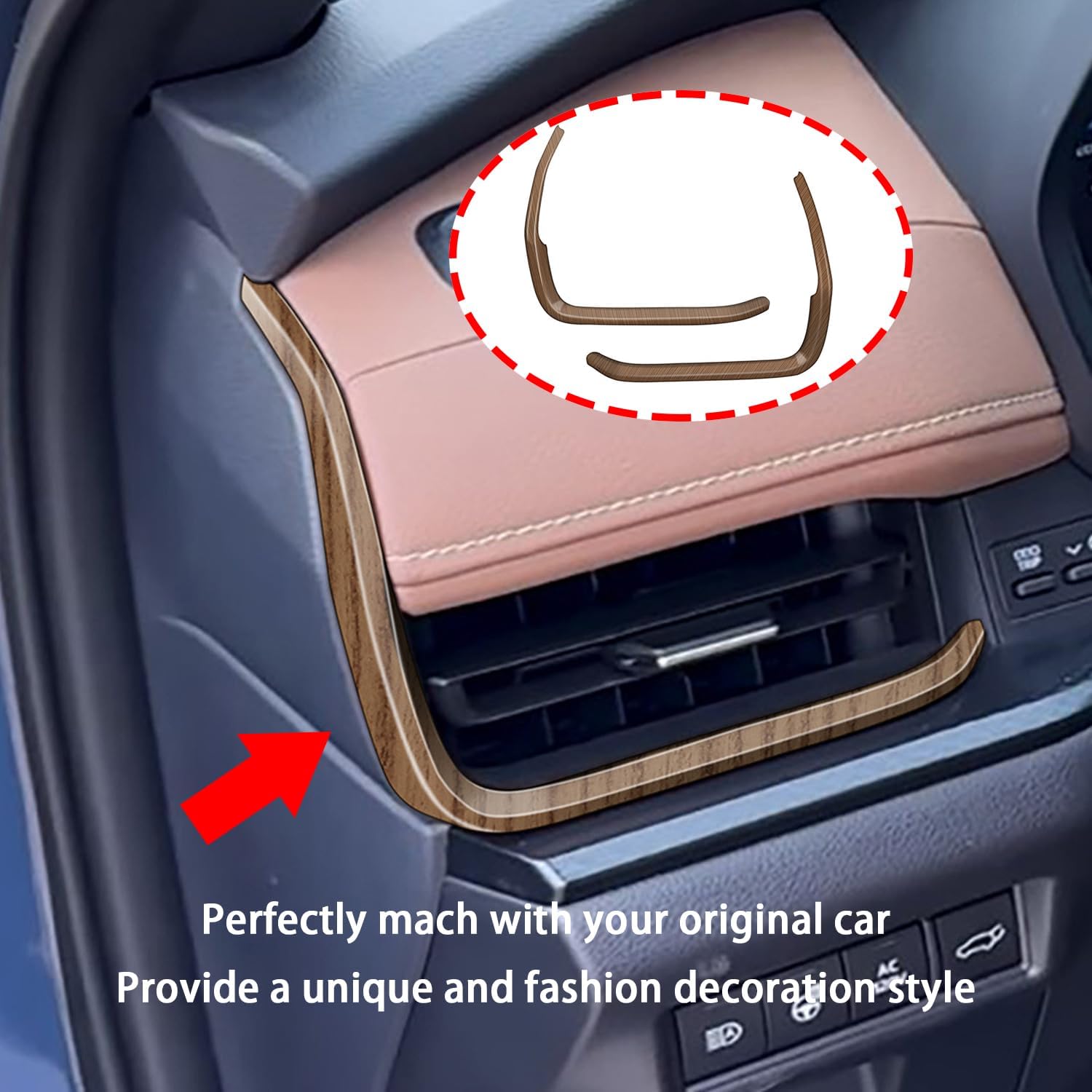 Peach Wood Grain Center Console Car Accessories for Toyota Grand Highlander 2024 2025 Front Air Condition Outlet Vent Covers Trim ABS