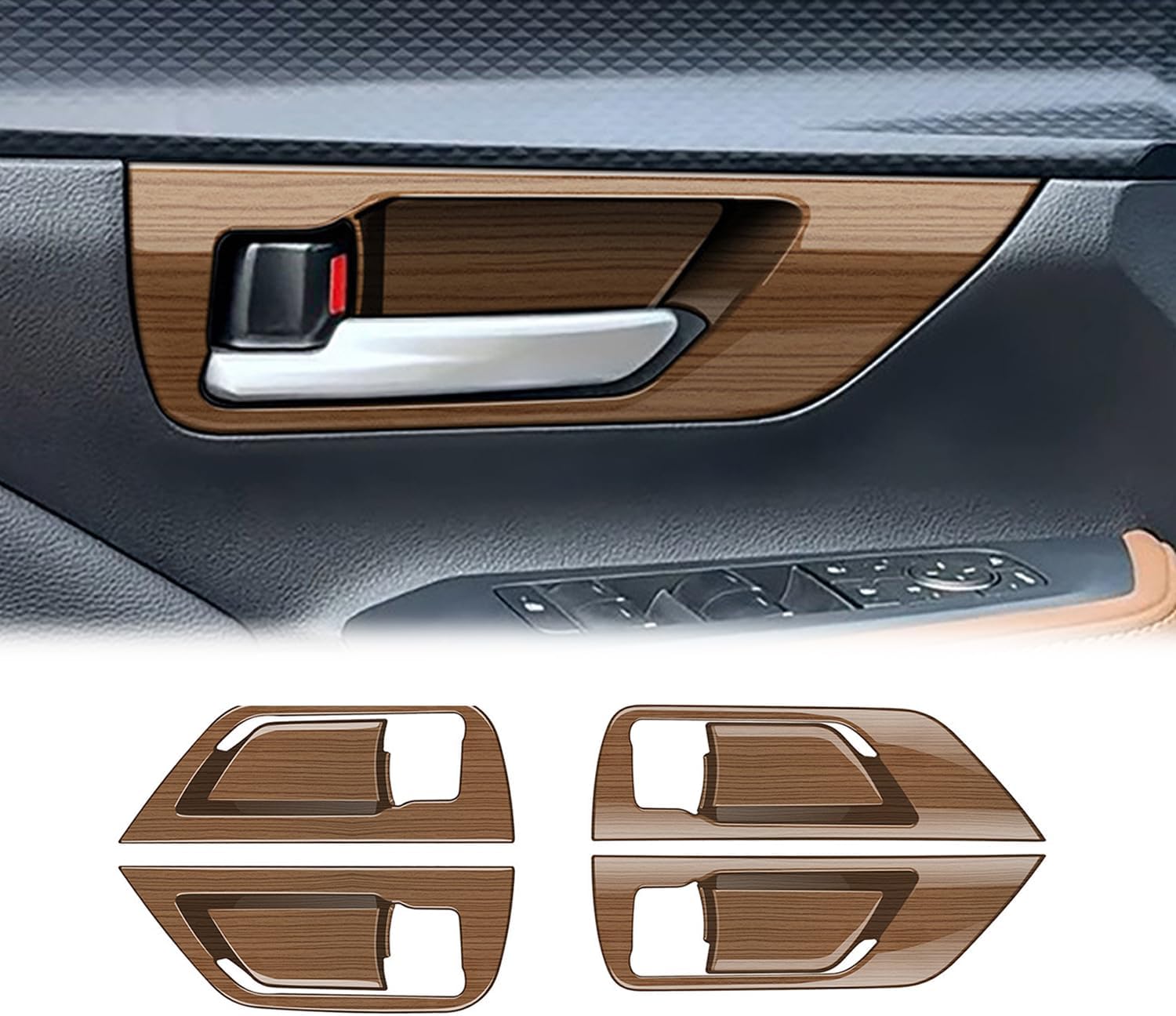 Peach Wood Grain Door Handle Cover fit for Toyota Grand Highlander 2024 2025 Interior Decoration Car Accessories 4PC
