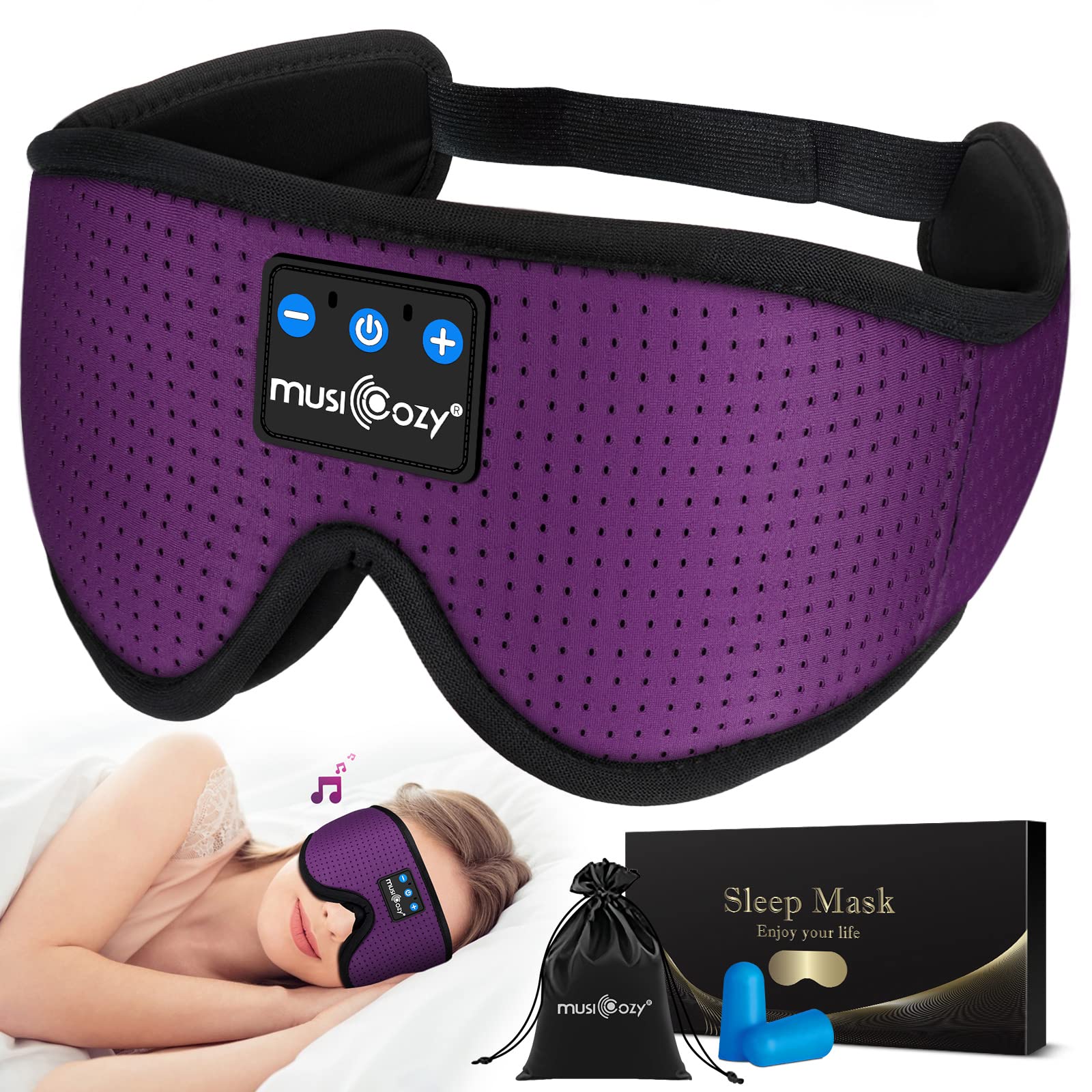 MUSICOZY - Auriculares con Bluetooth, máscara con auriculares inalámbricos para dormir de lado, hombres y mujeres, oficina, siesta, viajes en avión, regalos únicos para niños y niñas