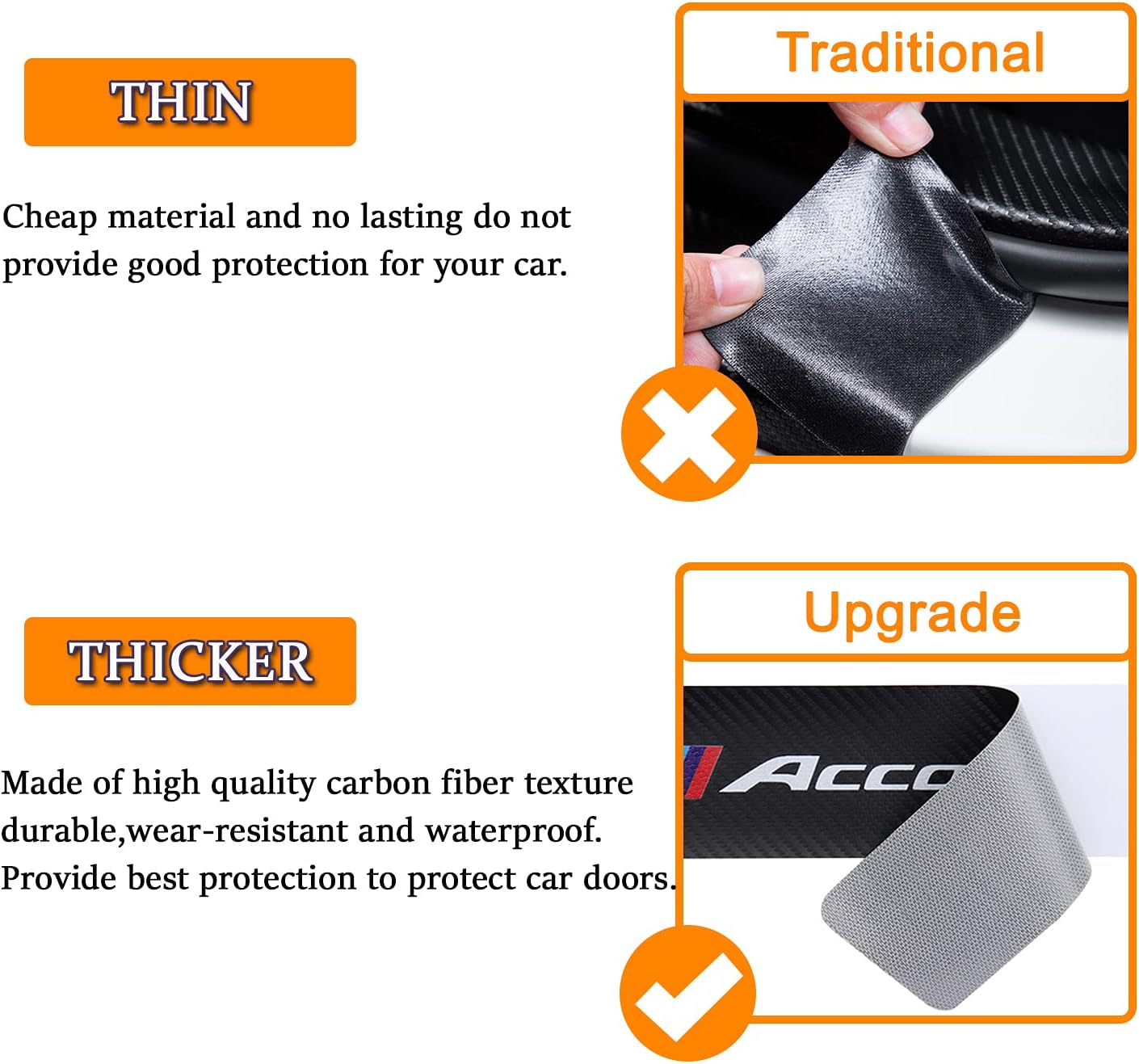 Cotree 4 protectores de cuero texturizado de fibra de carbono para umbral de puerta de automóvil, compatibles con Accord, protector de umbral de puerta de automóvil, decoración de umbral de puerta de