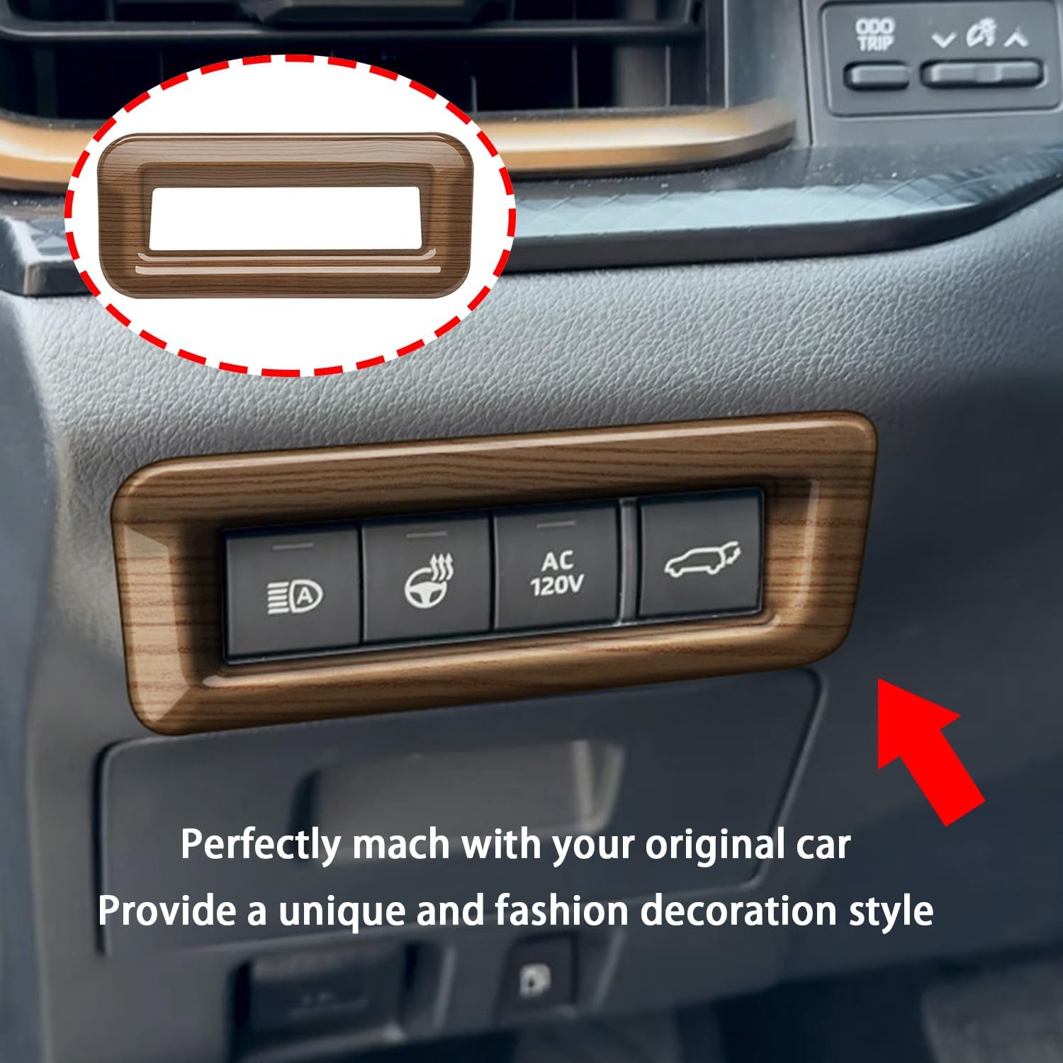 Peach Wood Grain Multi-Function Button Frame Cover fit for Toyota Grand Highlander 2024 2025 Interior Decoration Car Accessories