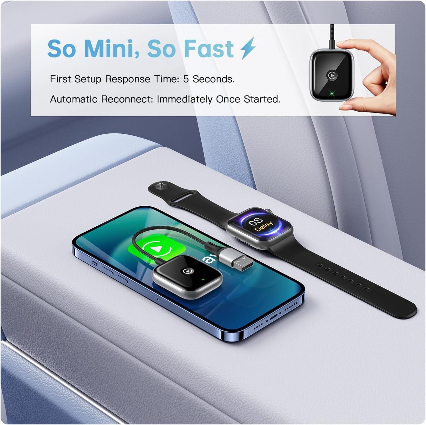 Adaptador inalámbrico CarPlay para Apple CarPlay, fácil de actualizar con cable CarPlay a inalámbrico, conectividad instantánea, Super Mini Car Play Dongle para iPhone Fit para autos con CarPlay