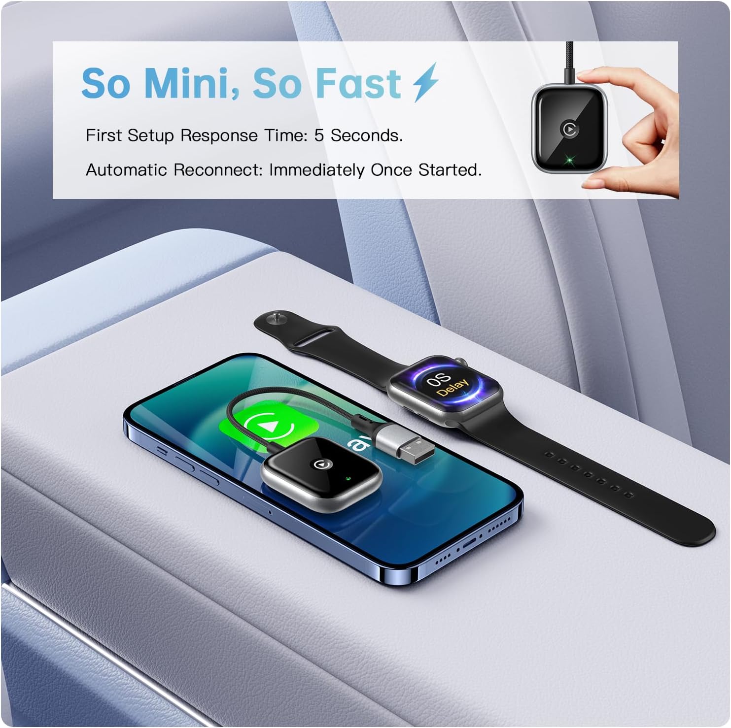 Adaptador inalámbrico CarPlay para Apple CarPlay, fácil de actualizar con cable CarPlay a inalámbrico, conectividad instantánea, Super Mini Car Play Dongle para iPhone Fit para autos con CarPlay