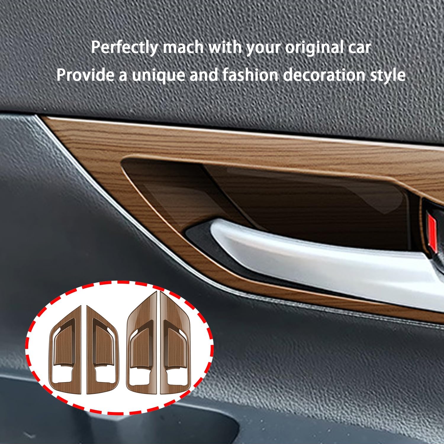 Peach Wood Grain Door Handle Cover fit for Toyota Grand Highlander 2024 2025 Interior Decoration Car Accessories 4PC