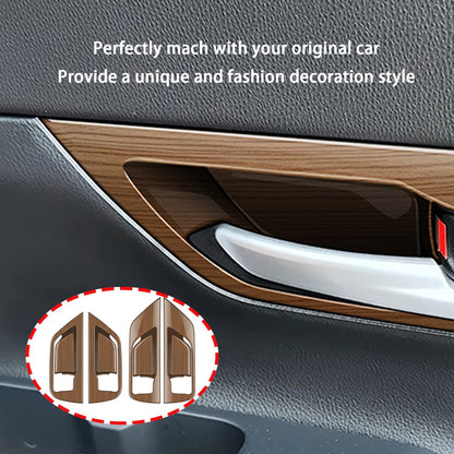 Peach Wood Grain Door Handle Cover fit for Toyota Grand Highlander 2024 2025 Interior Decoration Car Accessories 4PC