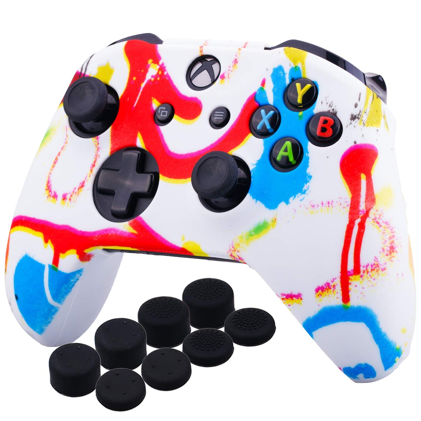 YoRHa Printing Rubber Silicone Cover Skin Case for Xbox One S/X Controller x 1(US Dollar) with PRO Thumb Grips x 8