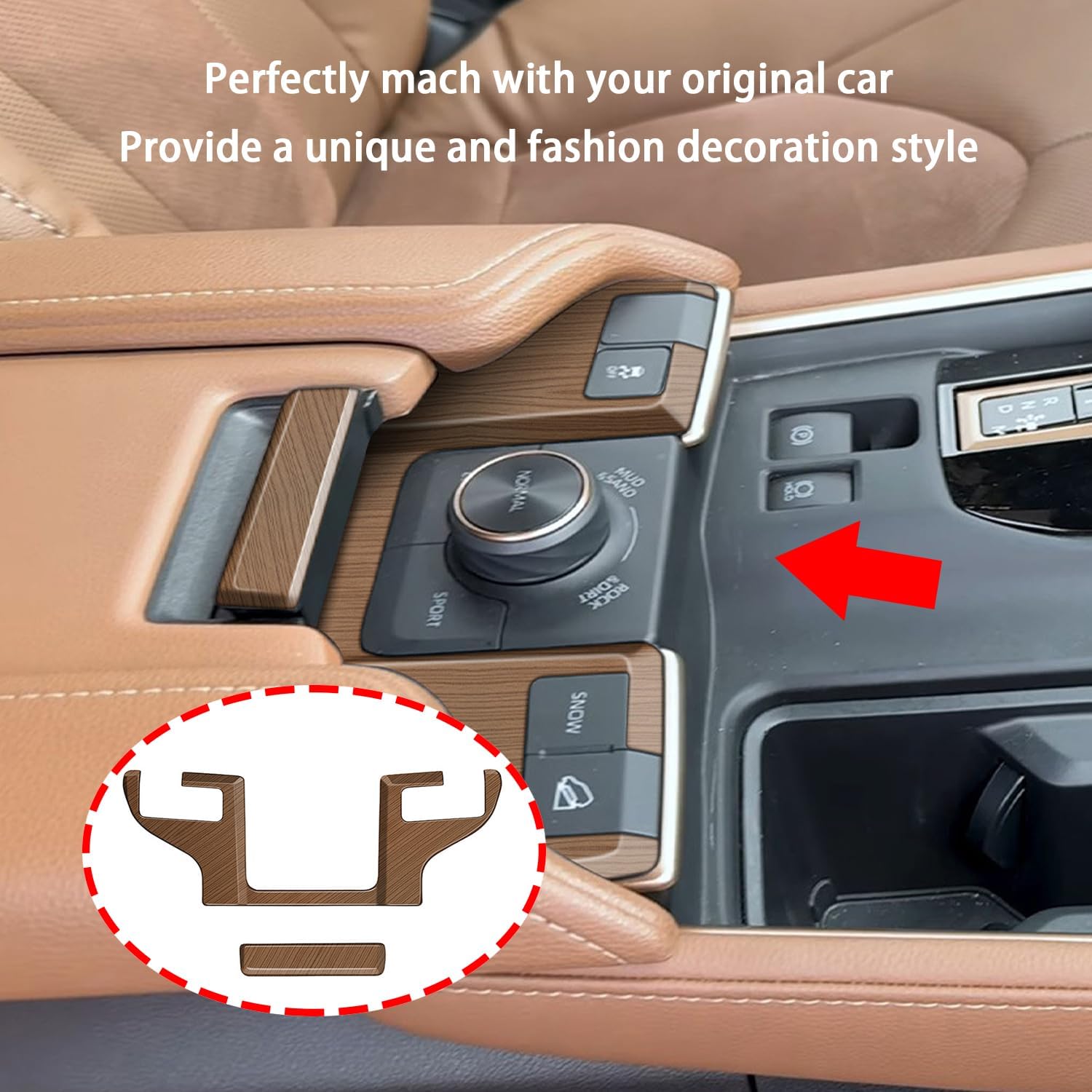 Ozukyn Armrest Box Release Button Switch Cover fit for Toyota Grand Highlander 2024 2025 Center Console Armrest Storage Box Cover Peach Wood Grain