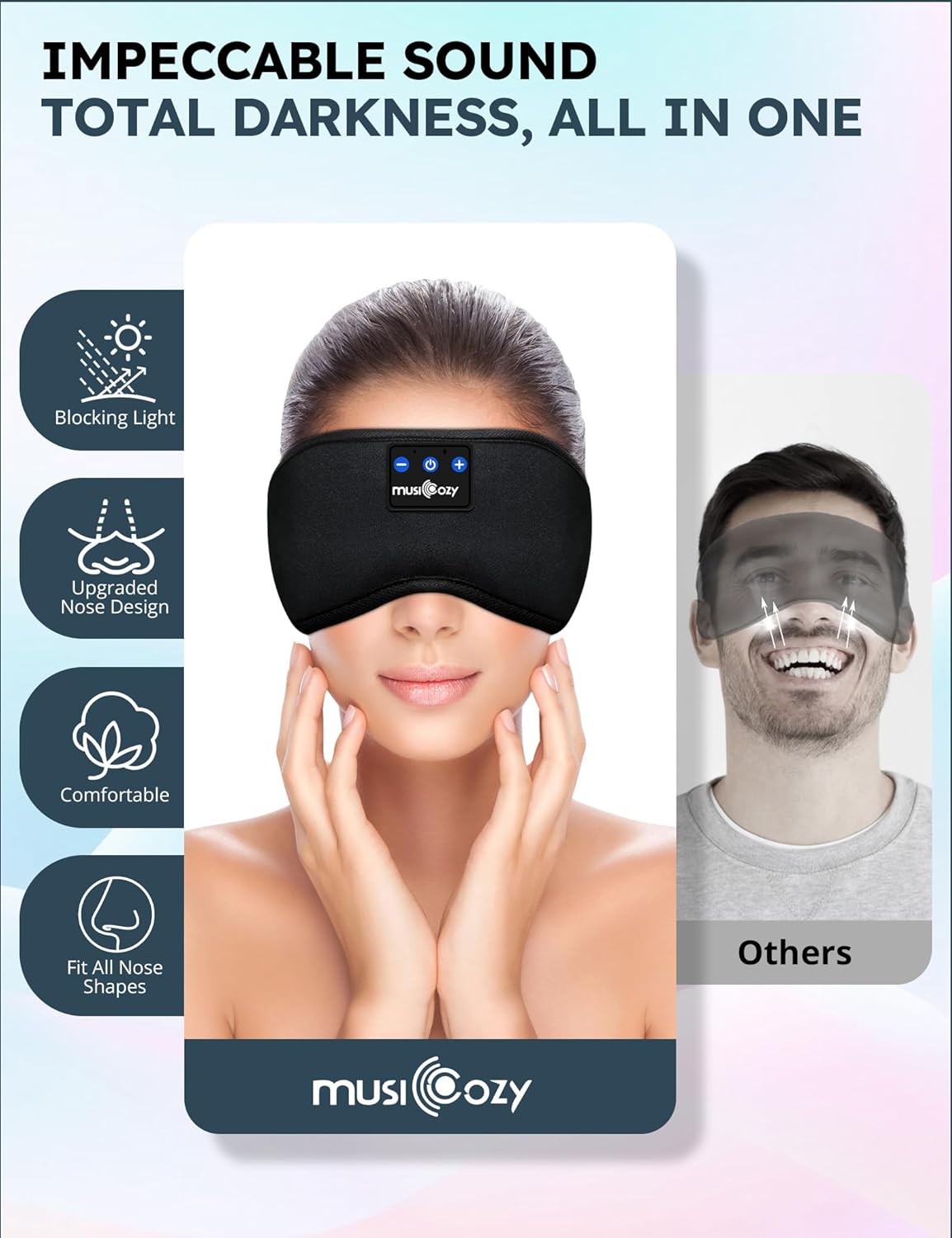 MUSICOZY - Auriculares con Bluetooth, máscara con auriculares inalámbricos para dormir de lado, hombres y mujeres, oficina, siesta, viajes en avión, regalos únicos para niños y niñas