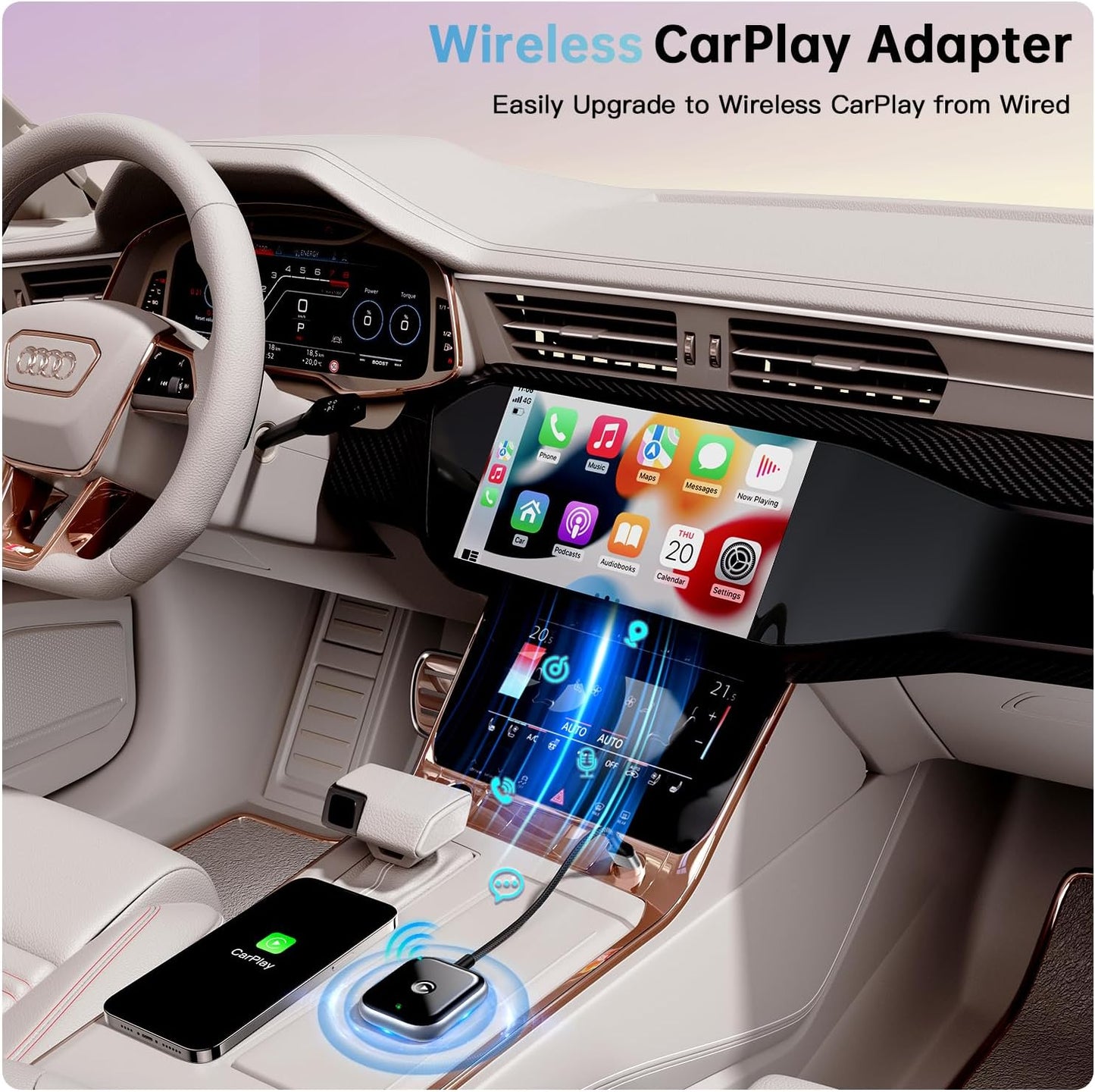 Adaptador inalámbrico CarPlay para Apple CarPlay, fácil de actualizar con cable CarPlay a inalámbrico, conectividad instantánea, Super Mini Car Play Dongle para iPhone Fit para autos con CarPlay