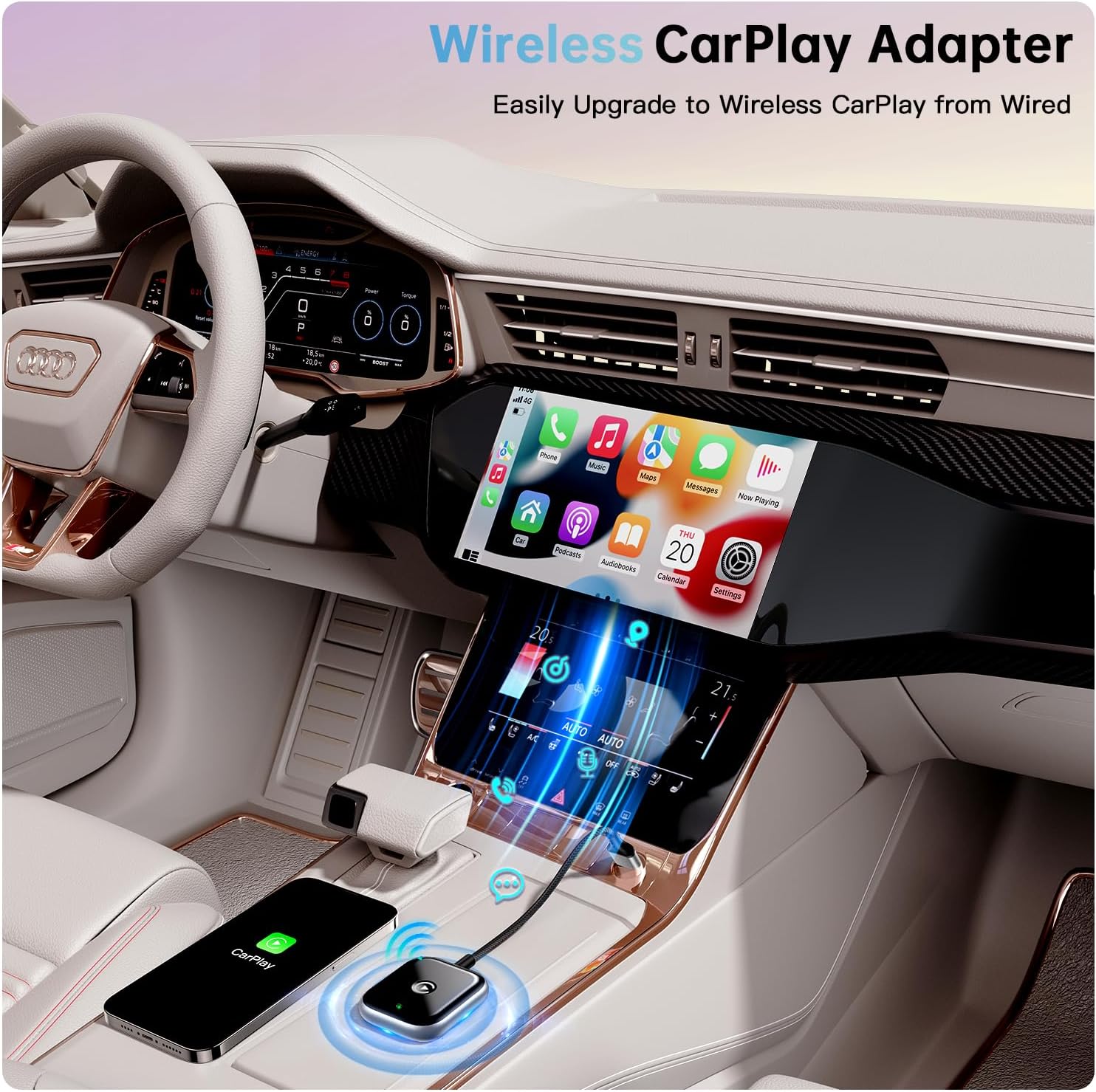 Adaptador inalámbrico CarPlay para Apple CarPlay, fácil de actualizar con cable CarPlay a inalámbrico, conectividad instantánea, Super Mini Car Play Dongle para iPhone Fit para autos con CarPlay