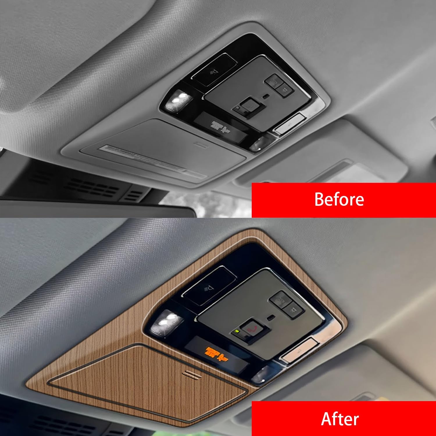 Front and Rear Reading Light Lamp Cover Trim fit for Toyota Grand Highlander 2024 2025 Interior Center Consoles Decoration Car Accessories 2PC Peach Wood Grain