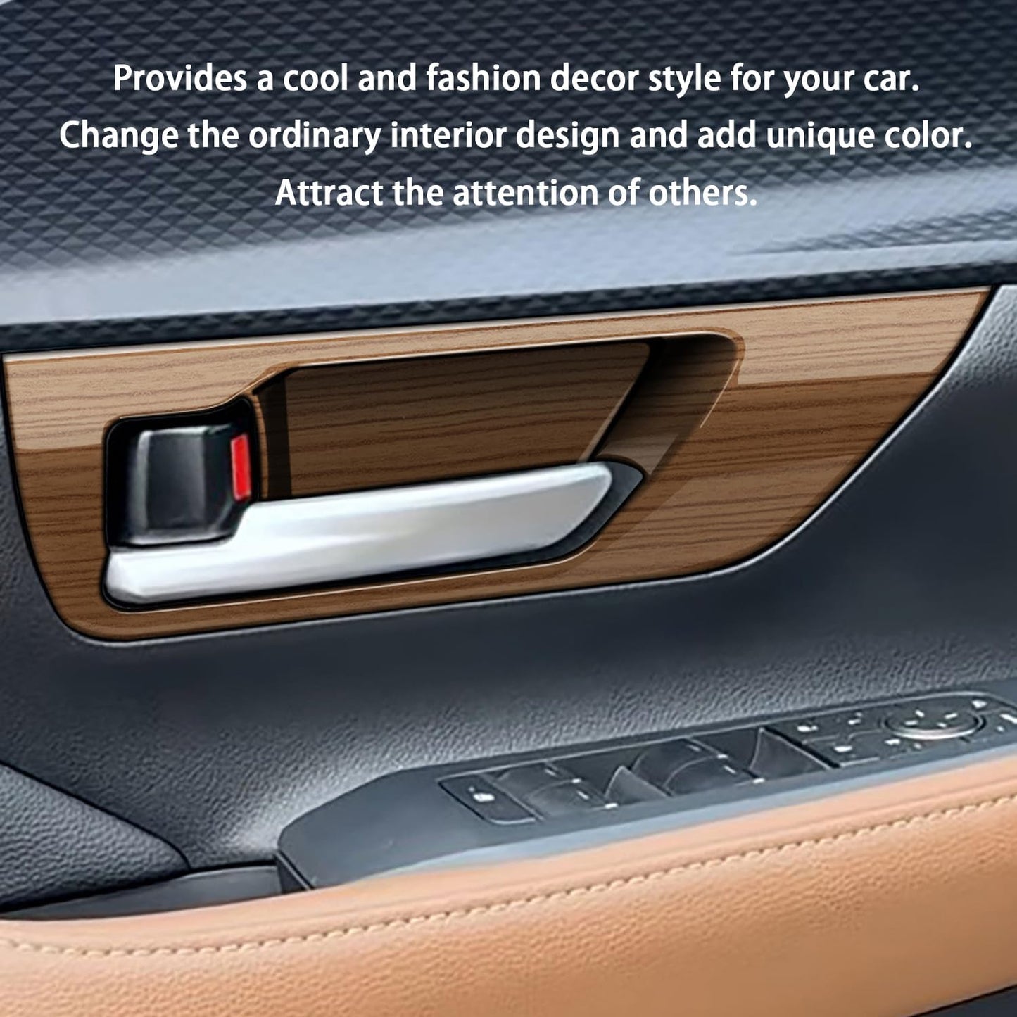 Peach Wood Grain Door Handle Cover fit for Toyota Grand Highlander 2024 2025 Interior Decoration Car Accessories 4PC